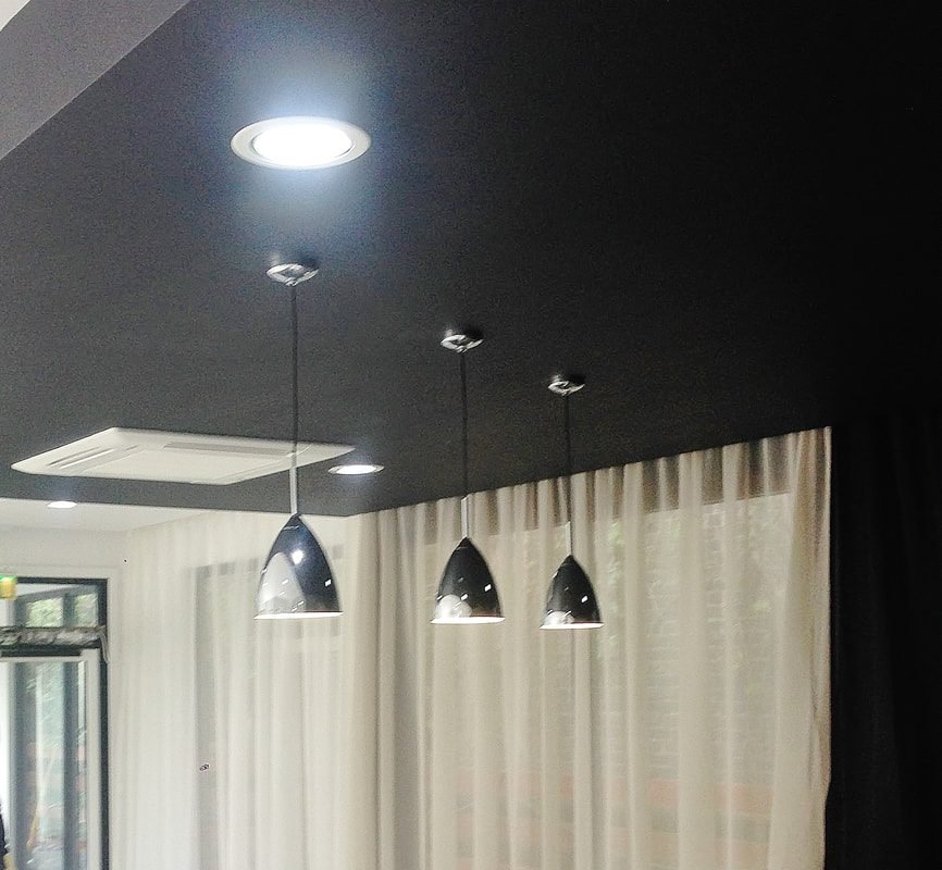 Pendant lights installed in a marketing suite