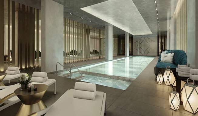 Residents' pool with recessed and feature lighting